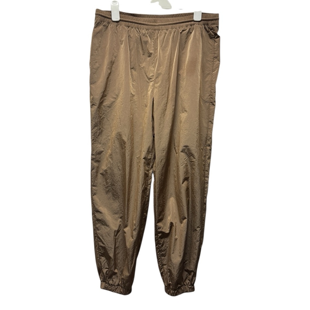 Good American Women’s Size 4 Essential Track Pants Tan Joggers Mesh Lined Nylon